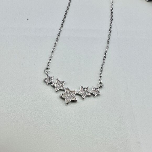 Sterling Silver Five-Star Necklace-Cubic Zirconia-Adjustable - Picture 4 of 4